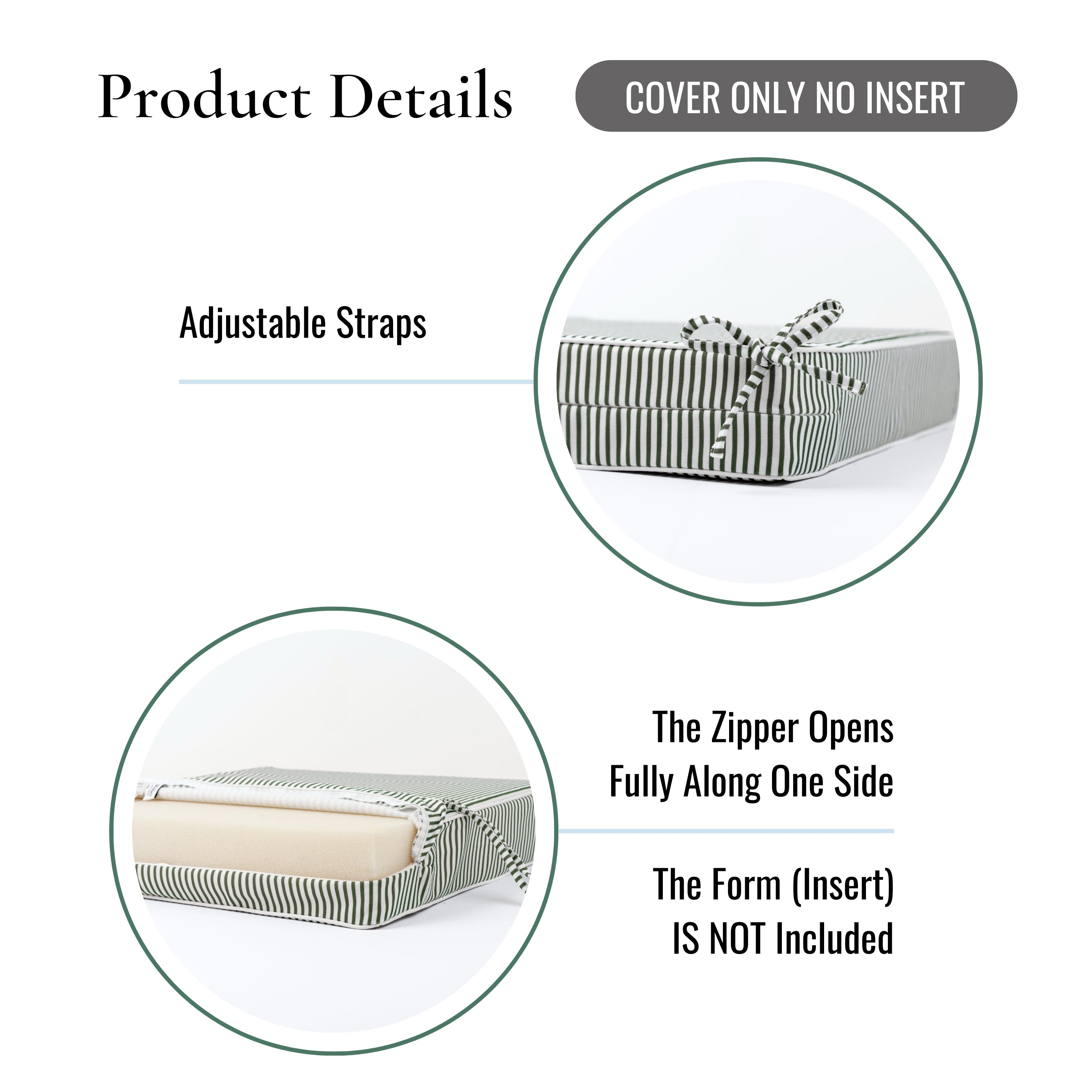 Coastal Green Outdoor Seat Cushion Cover, Green Stripes 20