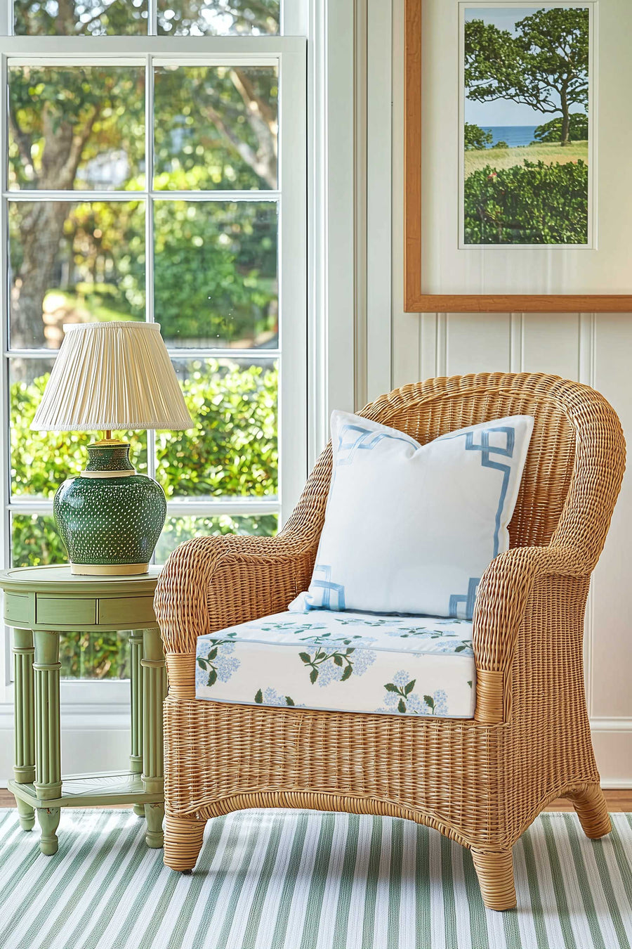 Coastal Indoor Outdoor Seat Cushion Cover Only Set of 2, Hydrangea Flower, Baby Blue, 20