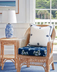 Nantess Blooming Hydrangea, Indoor/Outdoor Navy Blue Green Seat Cushion Covers, with Piping, 20"x20"x4"