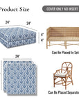 Konalie Geometric Leaves, Indoor/Outdoor Navy Blue Seat Cushion Covers, with Piping, 24"x24"x4"