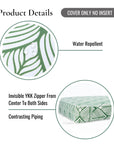 Konalie Geometric Leaves, Indoor/Outdoor Green Seat Cushion Covers, with Piping, 24"x24"x4"