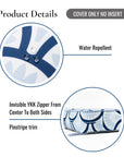 Kapalei Ravenala Scallops, Indoor/Outdoor Baby Blue Navy Seat Cushion Covers, with Pinstripe Trim, 24"x24"x4"