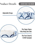 Kapalei Ravenala Scallops, Indoor/Outdoor Baby Blue Navy Seat Cushion Covers, with Pinstripe Trim, 24"x24"x4"