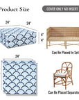 Kapalei Ravenala Scallops, Indoor/Outdoor Baby Blue Navy Seat Cushion Covers, with Pinstripe Trim, 24"x24"x4"