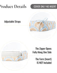 Kapalei Ravenala Scallops, Indoor/Outdoor Tan Baby Blue Seat Cushion Covers, with Pinstripe Trim, 24"x24"x4"