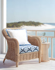 Kapalei Ravenala Scallops, Indoor/Outdoor Baby Blue Navy Seat Cushion Covers, with Pinstripe Trim, 20"x20"x4"
