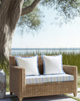 Hamptelle Hisbucs Stripes, Indoor/Outdoor Baby Blue Green Seat Cushion Covers, with Piping, 24"x24"x4"