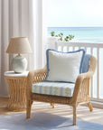 Hamptelle Hisbucs Stripes, Indoor/Outdoor Baby Blue Green Seat Cushion Covers, with Piping, 20"x20"x4"