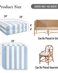 Beach Stripes, Outdoor Performance Azure Blue Seat Cushion Covers, with Piping, 24"x24"x4"