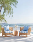 Beach Stripes, Outdoor Performance Azure Blue Seat Cushion Covers, with Piping, 24"x24"x4"