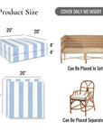 Beach Stripes, Outdoor Performance Azure Blue Seat Cushion Covers, with Piping, 20"x20"x4"