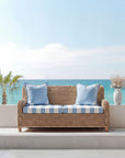 Beach Stripes, Outdoor Performance Azure Blue Seat Cushion Covers, with Piping, 20"x20"x4"