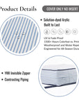 Coastline Stripes, Outdoor Performance Azure Blue Indigo Seat Cushion Covers, with Piping, 20"x20"x4"