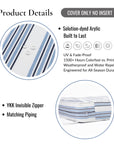 Bayside Stripes, Outdoor Performance Azure Blue Indigo Seat Cushion Covers, with Piping, 24"x24"x4"