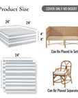 Bayside Stripes, Outdoor Performance Azure Blue Indigo Seat Cushion Covers, with Piping, 24"x24"x4"