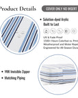 Bayside Stripes, Outdoor Performance Azure Blue Indigo Seat Cushion Covers, with Piping, 20"x20"x4"