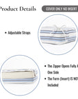 Bayside Stripes, Outdoor Performance Azure Blue Indigo Seat Cushion Covers, with Piping, 20"x20"x4"