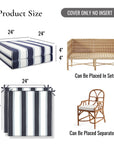 Harbor Stripes, Outdoor Performance Indigo Azure Blue Seat Cushion Covers, with Piping, 24"x24"x4"