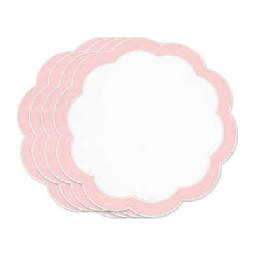 Coastal Indoor Outdoor Round Scalloped Placemat Set of 4, Solid, Blush Pink, 16 inch
