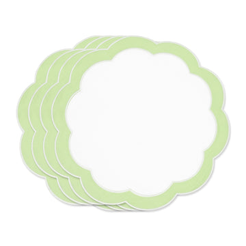 Coastal Indoor Outdoor Round Scalloped Placemat Set of 4, Solid, Green, 16 inch