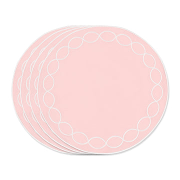 Coastal Indoor Outdoor Round Placemat Set of 4, Scalloped Circle, Blush Pink, 16 inch