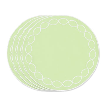 Coastal Indoor Outdoor Round Placemat Set of 4, Scalloped Circle, Green, 16 inch