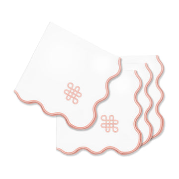 Coastal Indoor Outdoor Scalloped Napkin Set of 4, Endless Knot, Blush Pink, 20