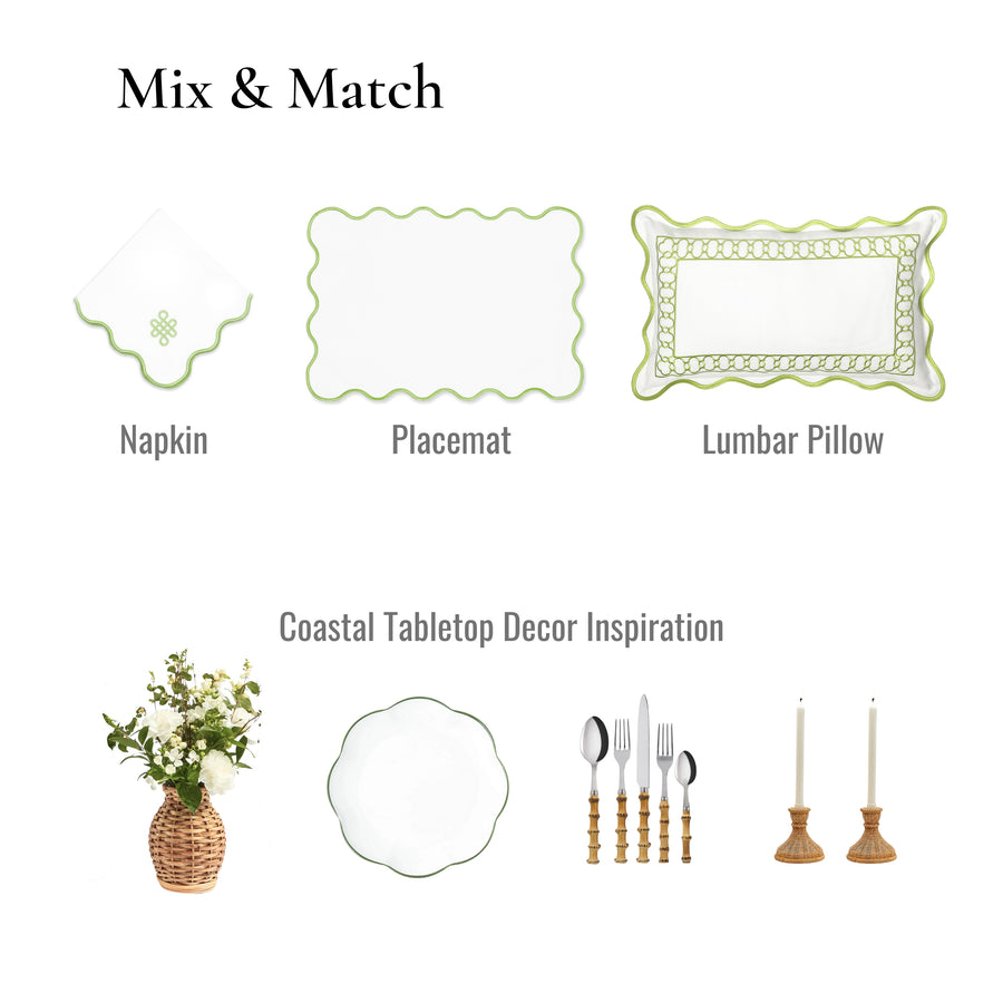 Coastal Indoor Outdoor Scalloped Napkin Set of 4, Endless Knot, Green, 20
