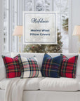 Royal Stewart Tartan Plaid, Decorative Beige Plaid Christmas Pillow Cover, with Flanged Border, 20"x20"