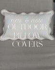 Coastal Indoor Outdoor Scalloped Lumbar Pillow Cover Only, Stripes, Neutral Tan, 12"x20"