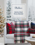 Royal Stewart Tartan Plaid, Holiday Throw Blanket, Navy Red Beige Woven with Tassels, 50"x70"