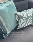 Meidian Frame Scalloped Border, Indoor/Outdoor Green Pillow Cover, 20"x20"