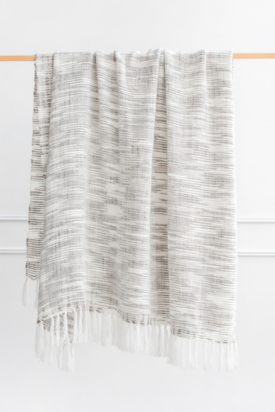 Modern Decorative Knitted Throw Blanket with Tassels, Gray and White, 50