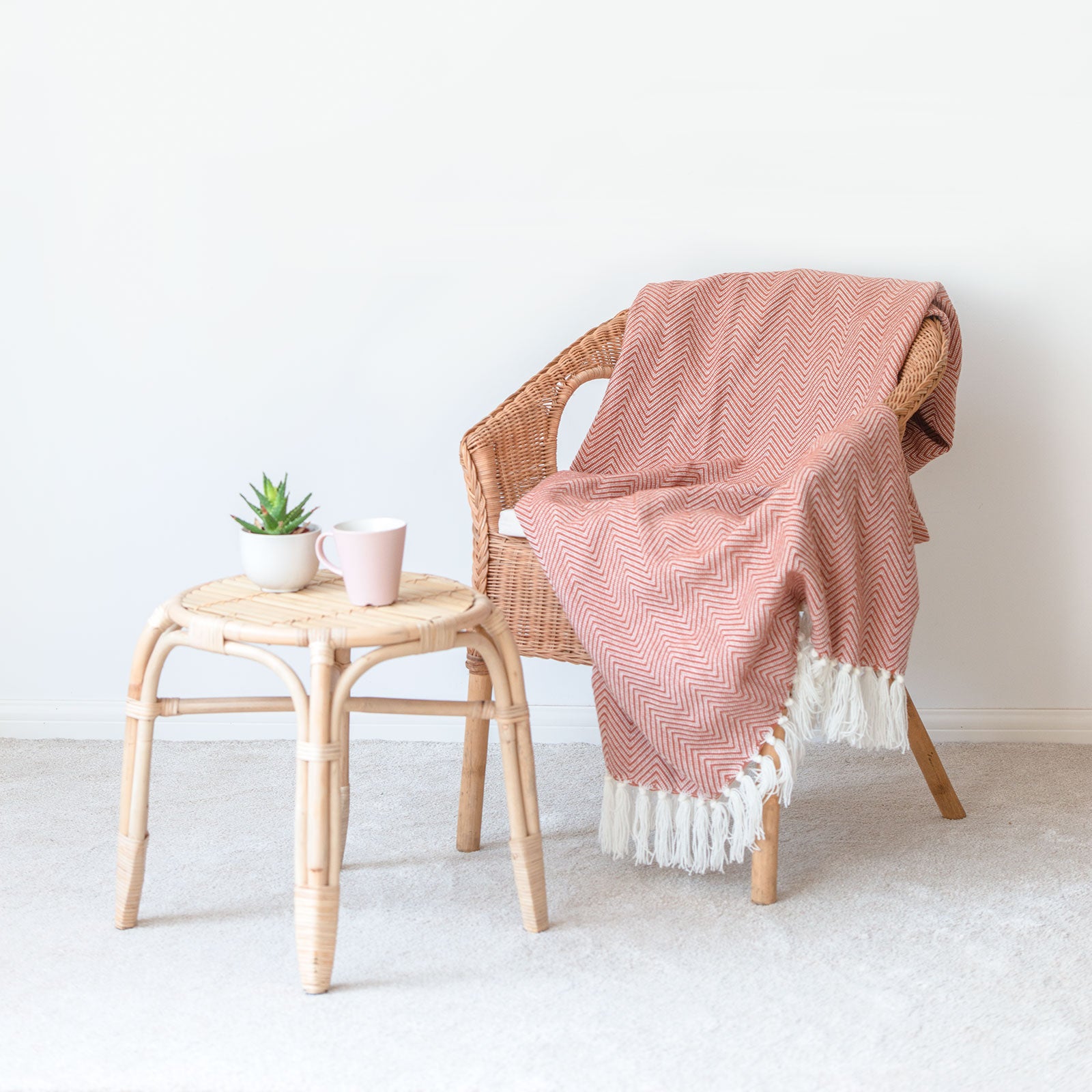 Rust Orange Throw Blanket, Herringbone Stripes, Neda Hofdeco