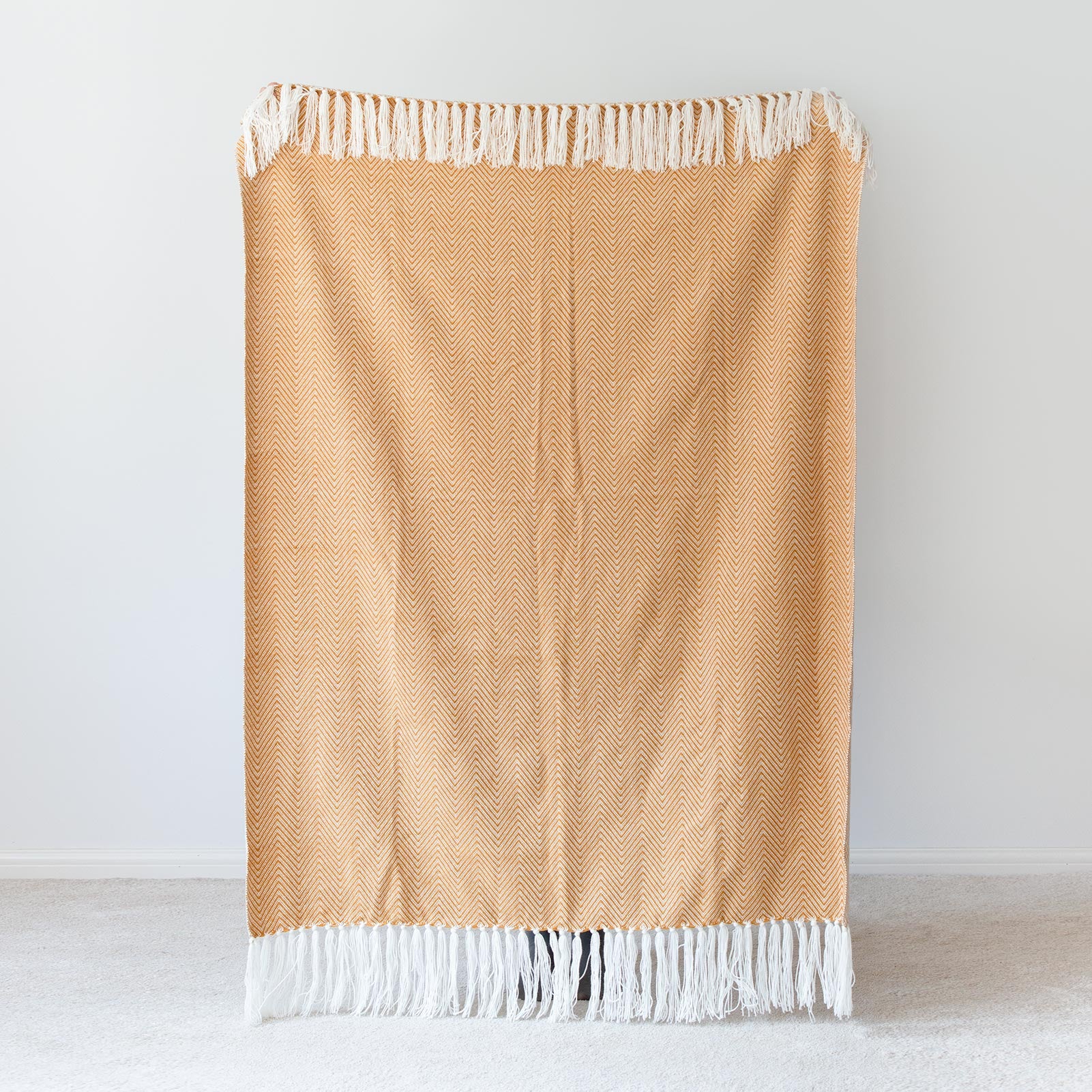 Mustard Yellow Throw Blanket, Herringbone Stripes, Neda Hofdeco