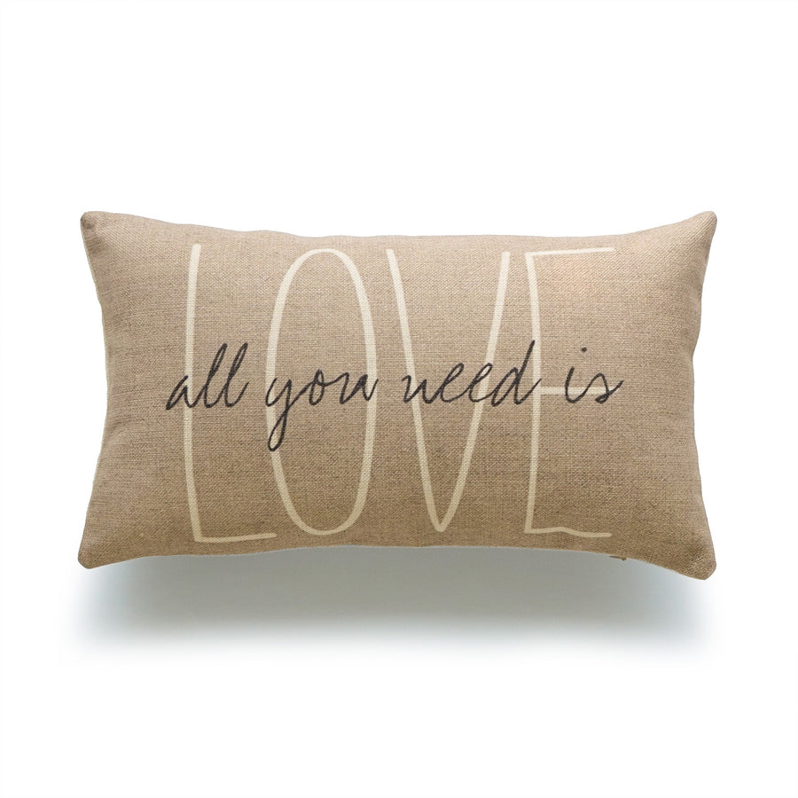Rustic All you need is Love Lumbar Pillow Cover, Tan, 12