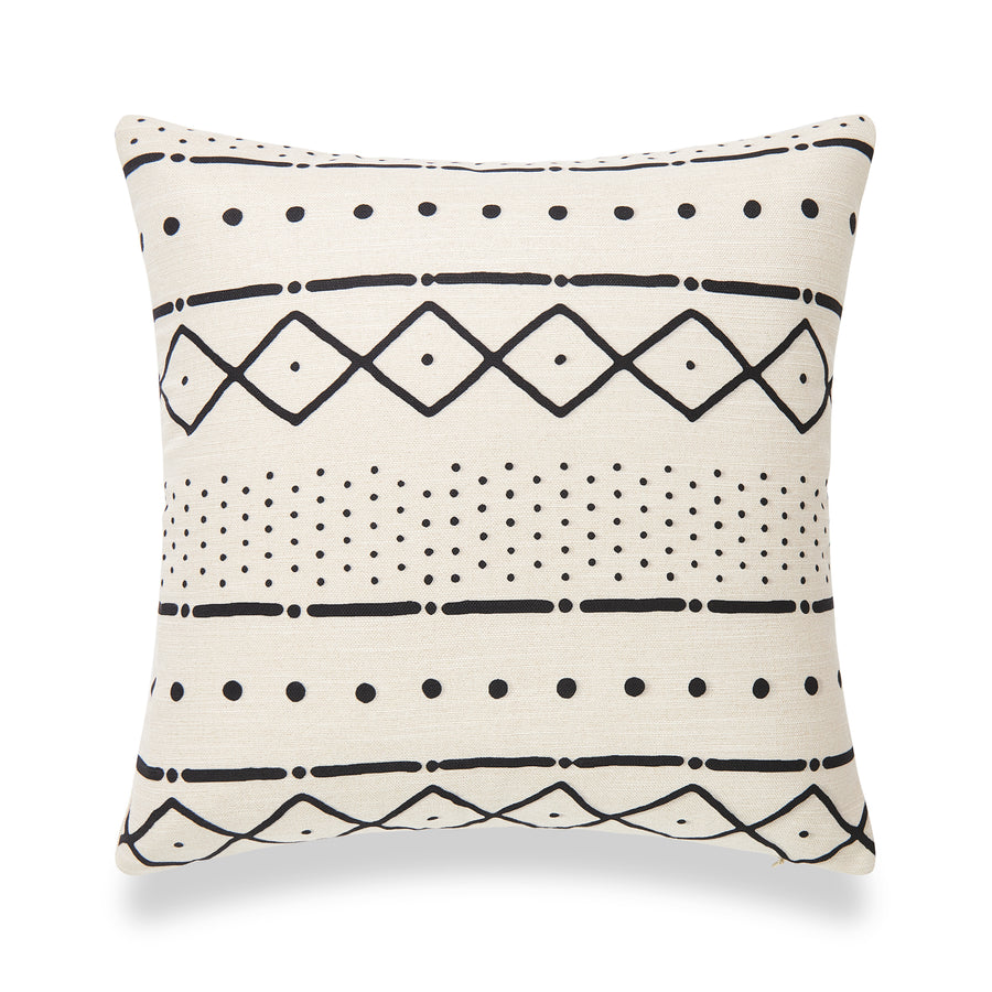 Traditional Mudcloth Throw Pillow, 18x18, Black & White, Cotton