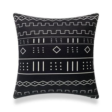 Mud Cloth Pillow Cover, Dots and Dashes, Black, Single Sided, 18