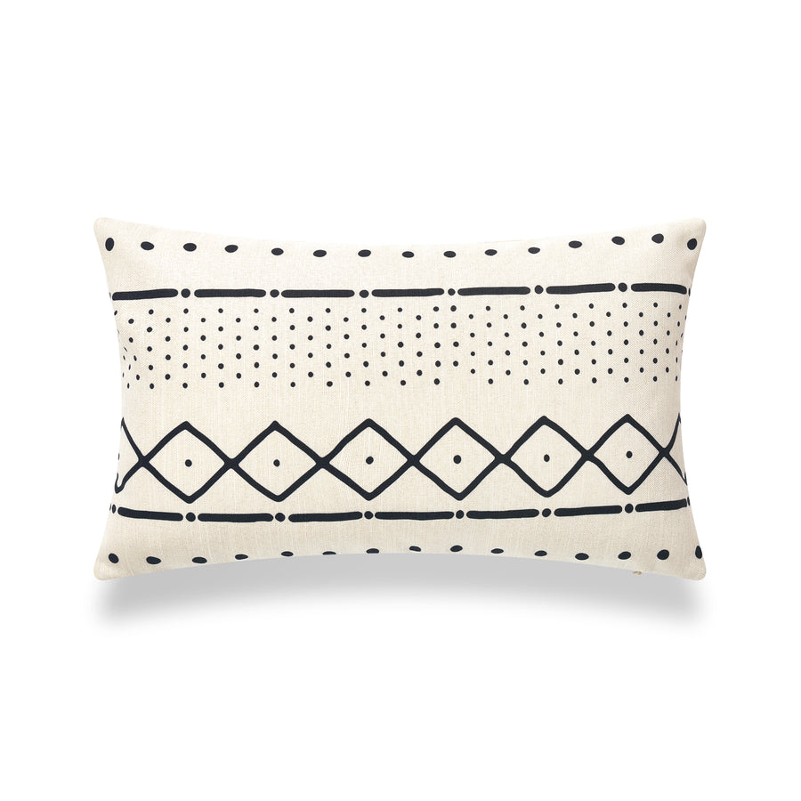 Mud Cloth Lumbar Pillow Cover, Dots and Dashes, Natural, Single Sided, 12