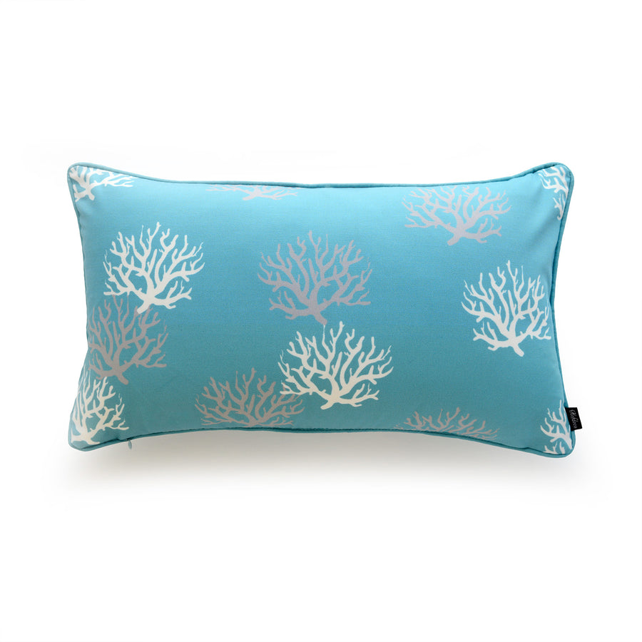 Beach Outdoor Lumbar Pillow Cover, Coral, Aqua, 12
