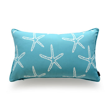 Beach Outdoor Lumbar Pillow Cover, Starfish, Aqua, 12