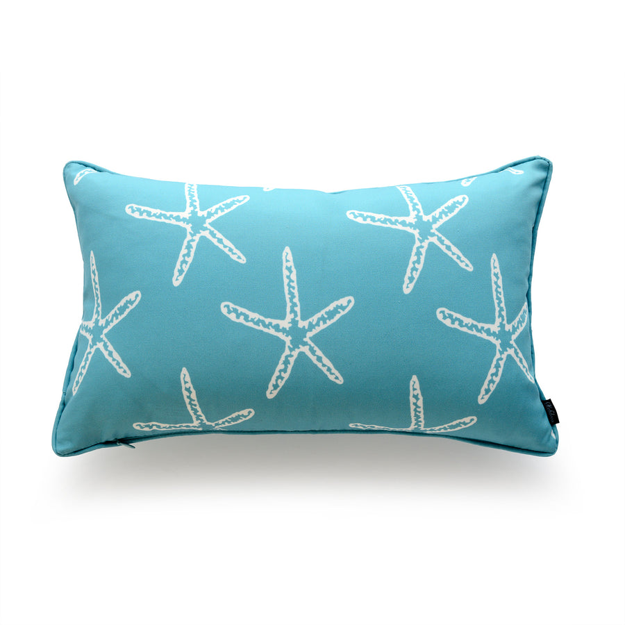 Beach Outdoor Lumbar Pillow Cover, Starfish, Aqua, 12