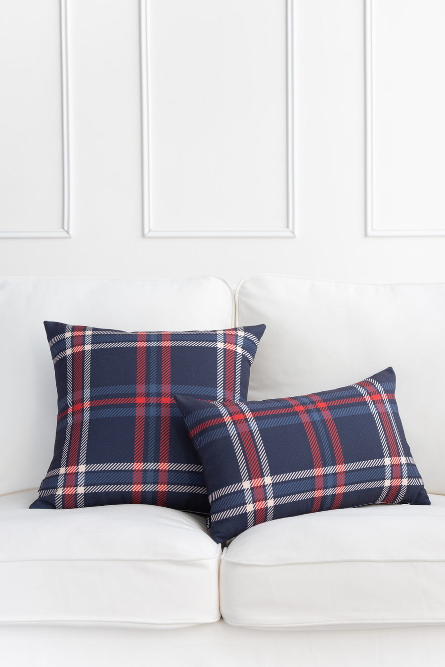 Holiday Lumbar Pillow Cover, Tartan Plaid, Navy Blue, 12