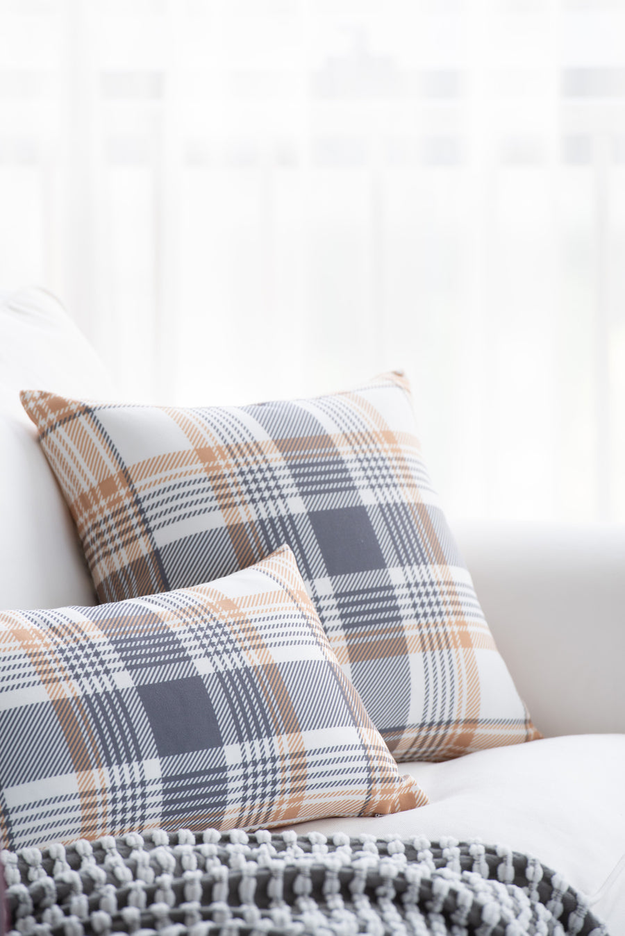 Harvest Pillow Cover, Tartan Plaid, Gold Gray, 18