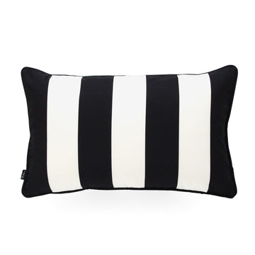 Black and White Outdoor Lumbar Pillow Cover, Stripes, 12