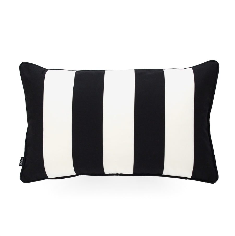 Black and White Outdoor Lumbar Pillow Cover, Stripes, 12