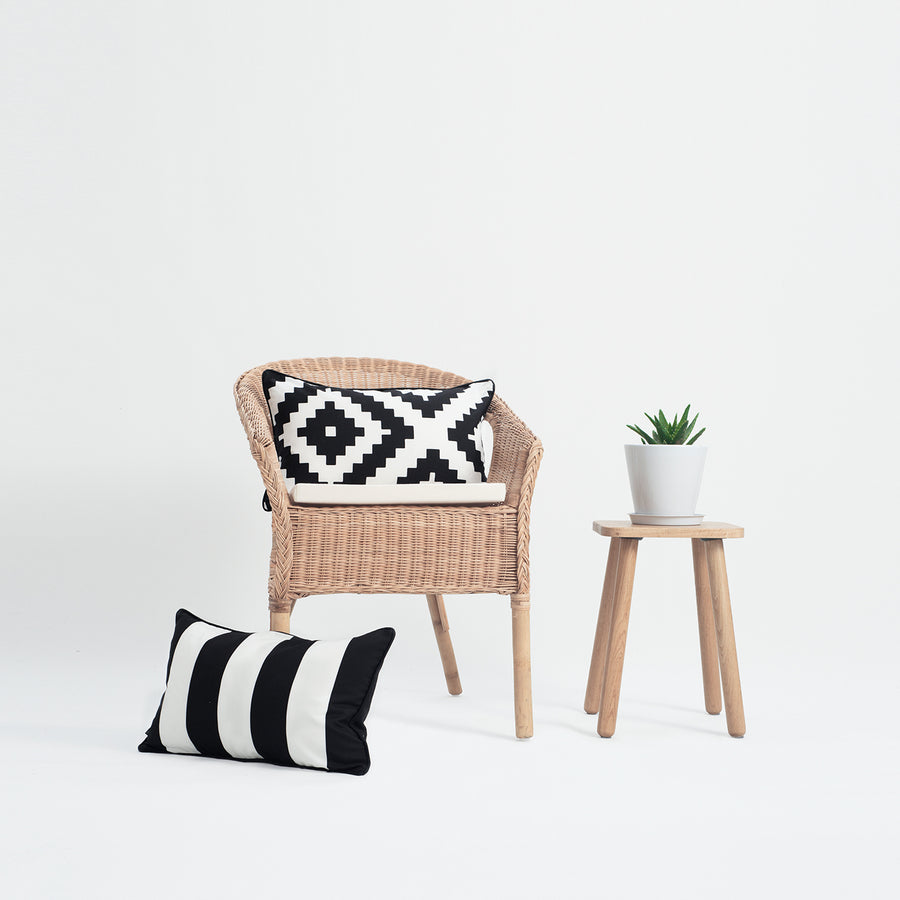 Black and White Outdoor Lumbar Pillow Cover, Ikat Diamond, 12