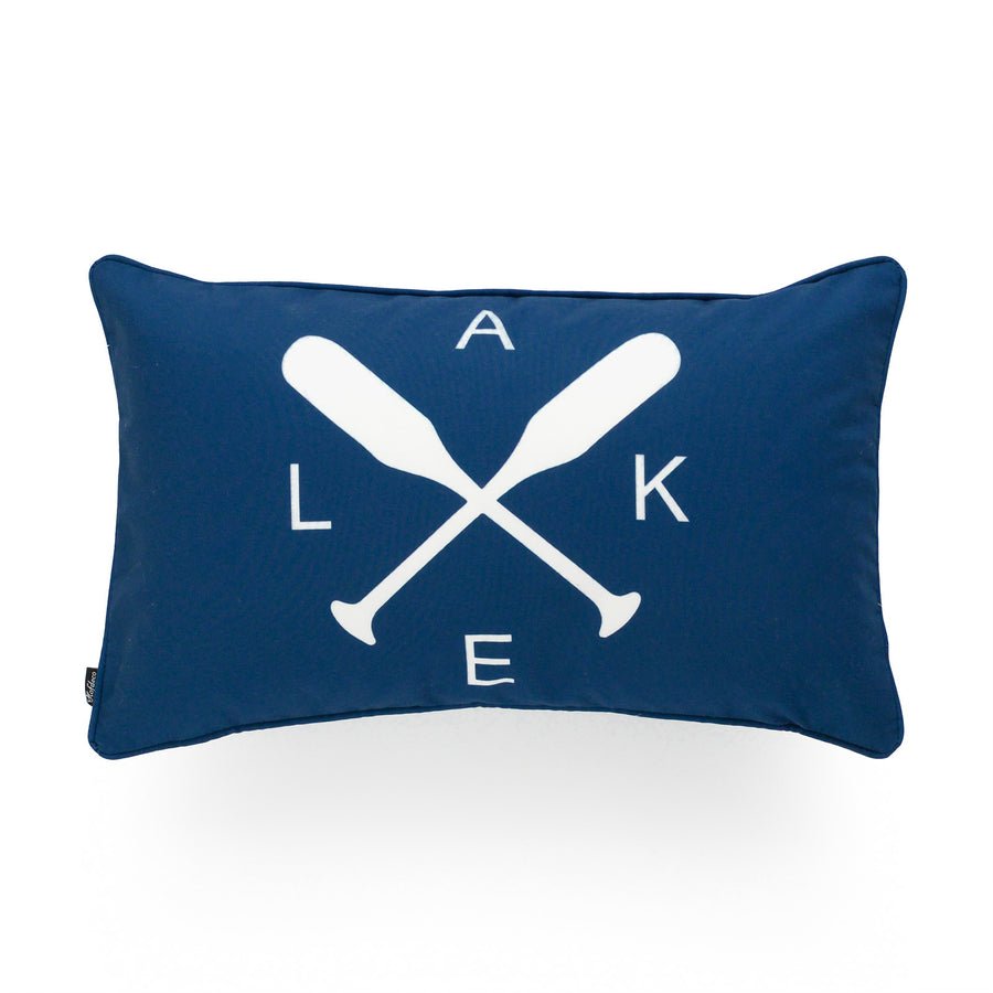 Lake House Outdoor Lumbar Pillow Cover, Paddle, Navy Blue, 12