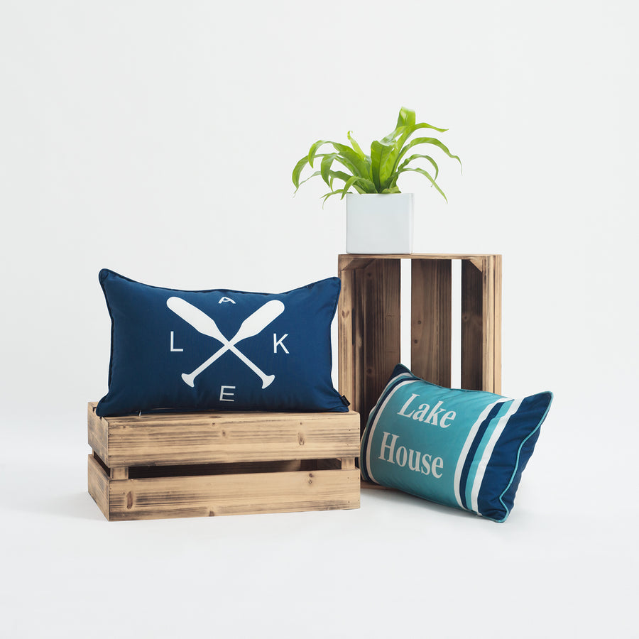 Lake House Outdoor Lumbar Pillow Cover, Paddle, Navy Blue, 12