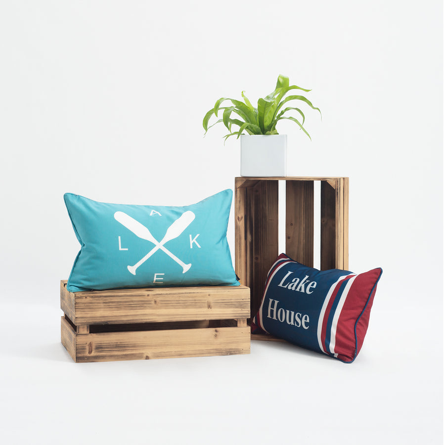 Lake House Outdoor Lumbar Pillow Cover, Paddle, Aqua, 12